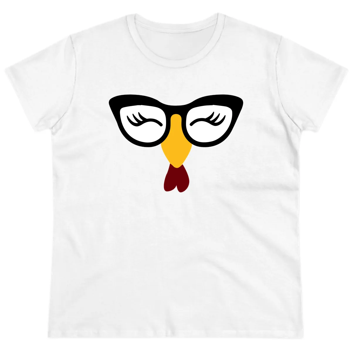 Nerdy Turkey Face With Glasses Ladies Tee in White