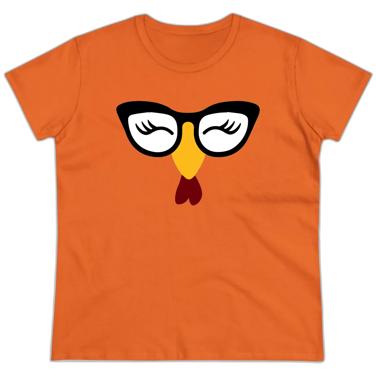 Nerdy Turkey Face With Glasses Ladies Tee in Orange