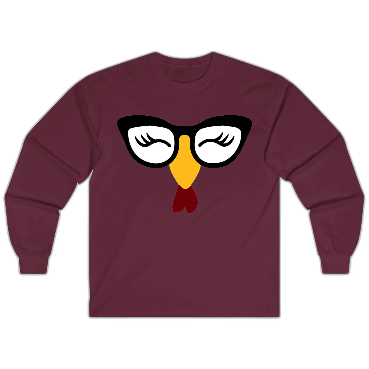 Nerdy Turkey Face With Glasses Long Sleeve in Maroon