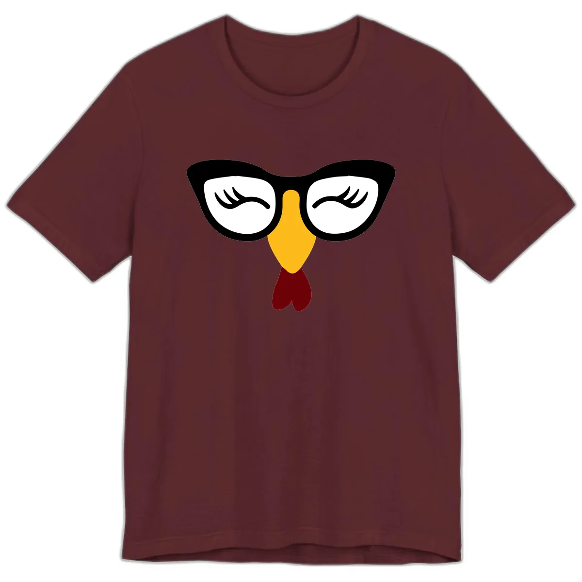 Nerdy Turkey Face With Glasses Premium T-Shirt in Maroon