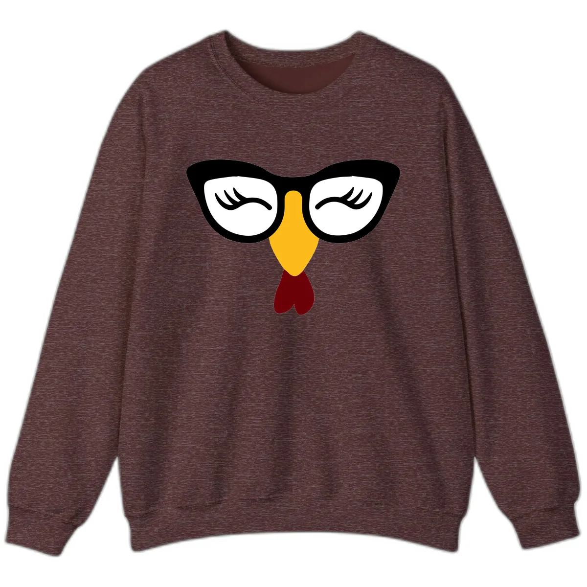 Nerdy Turkey Face With Glasses Sweatshirt in Heather Sport Dark Maroon