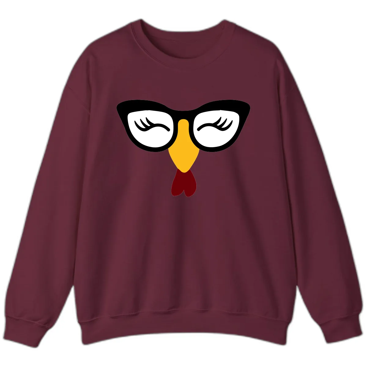 Nerdy Turkey Face With Glasses Sweatshirt in Maroon