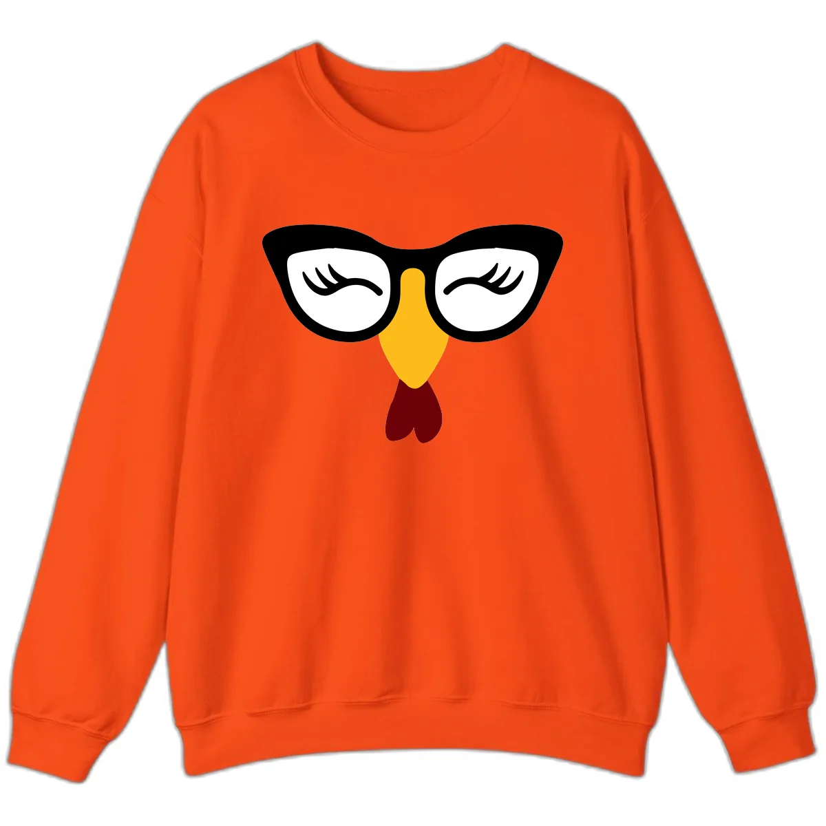 Nerdy Turkey Face With Glasses Sweatshirt in Orange
