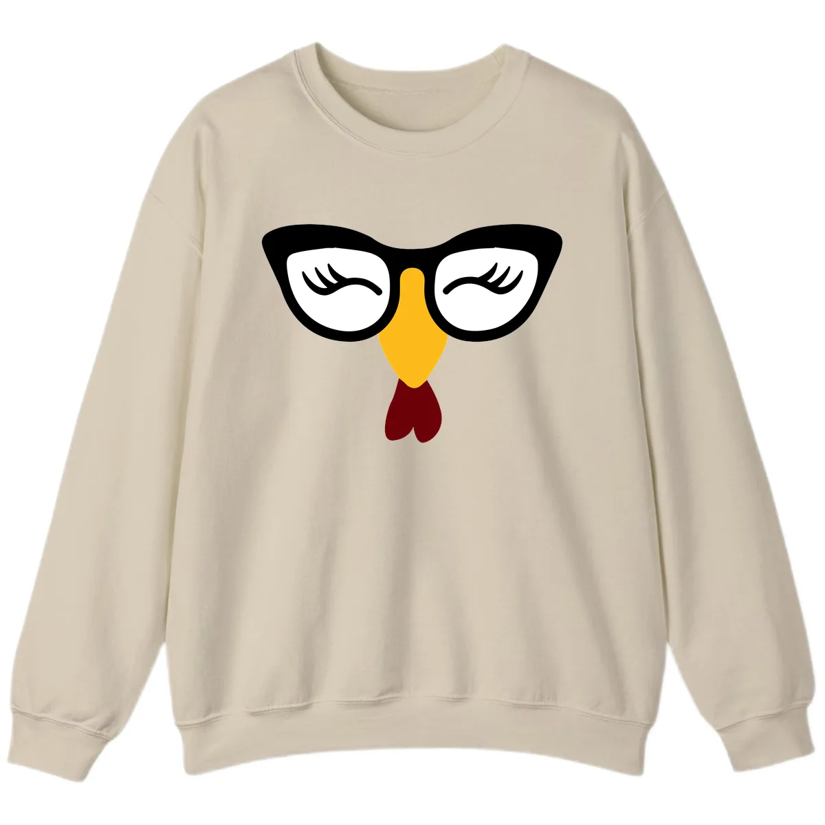 Nerdy Turkey Face With Glasses Sweatshirt in Sand