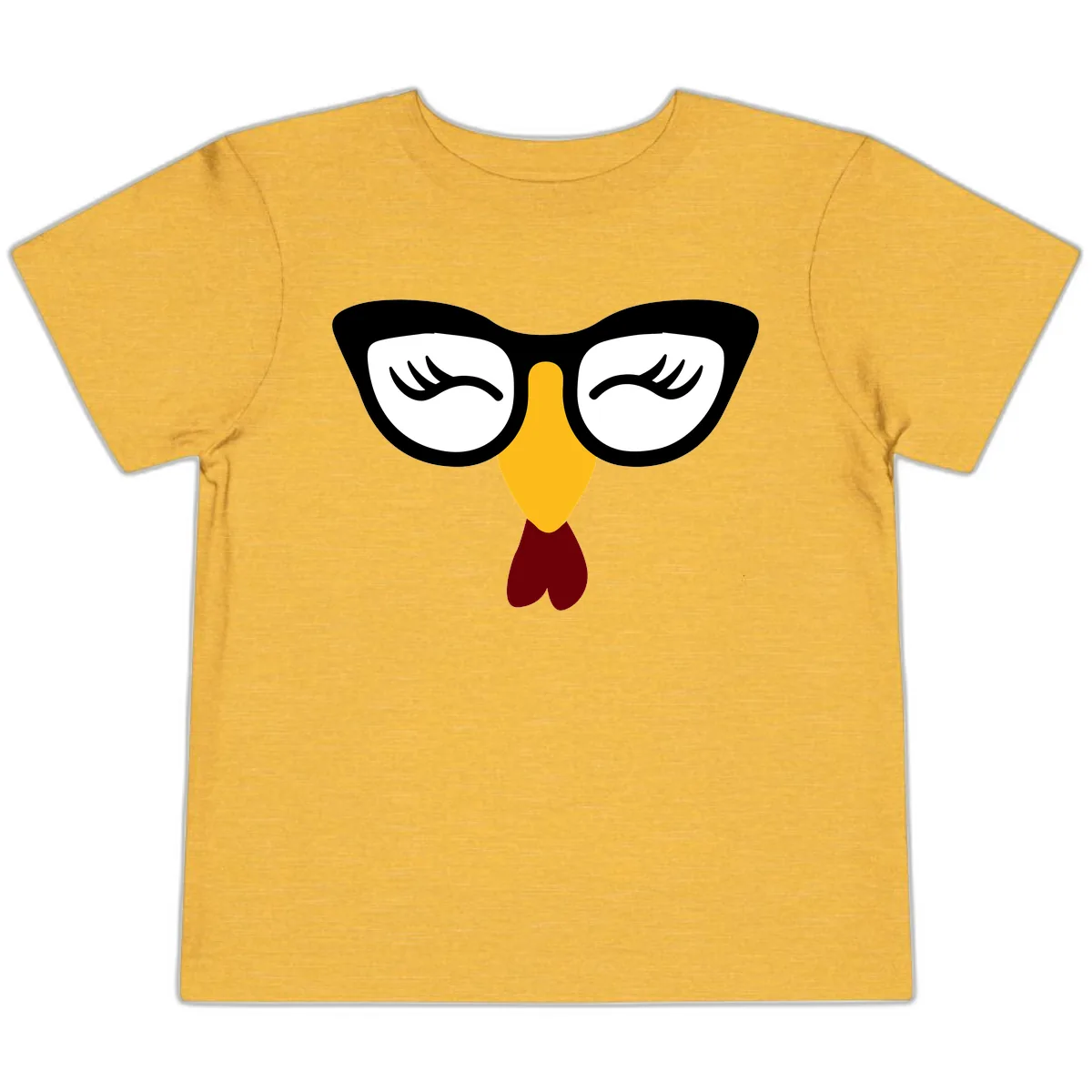 Nerdy Turkey Face With Glasses Toddler T-Shirt in Heather Yellow Gold
