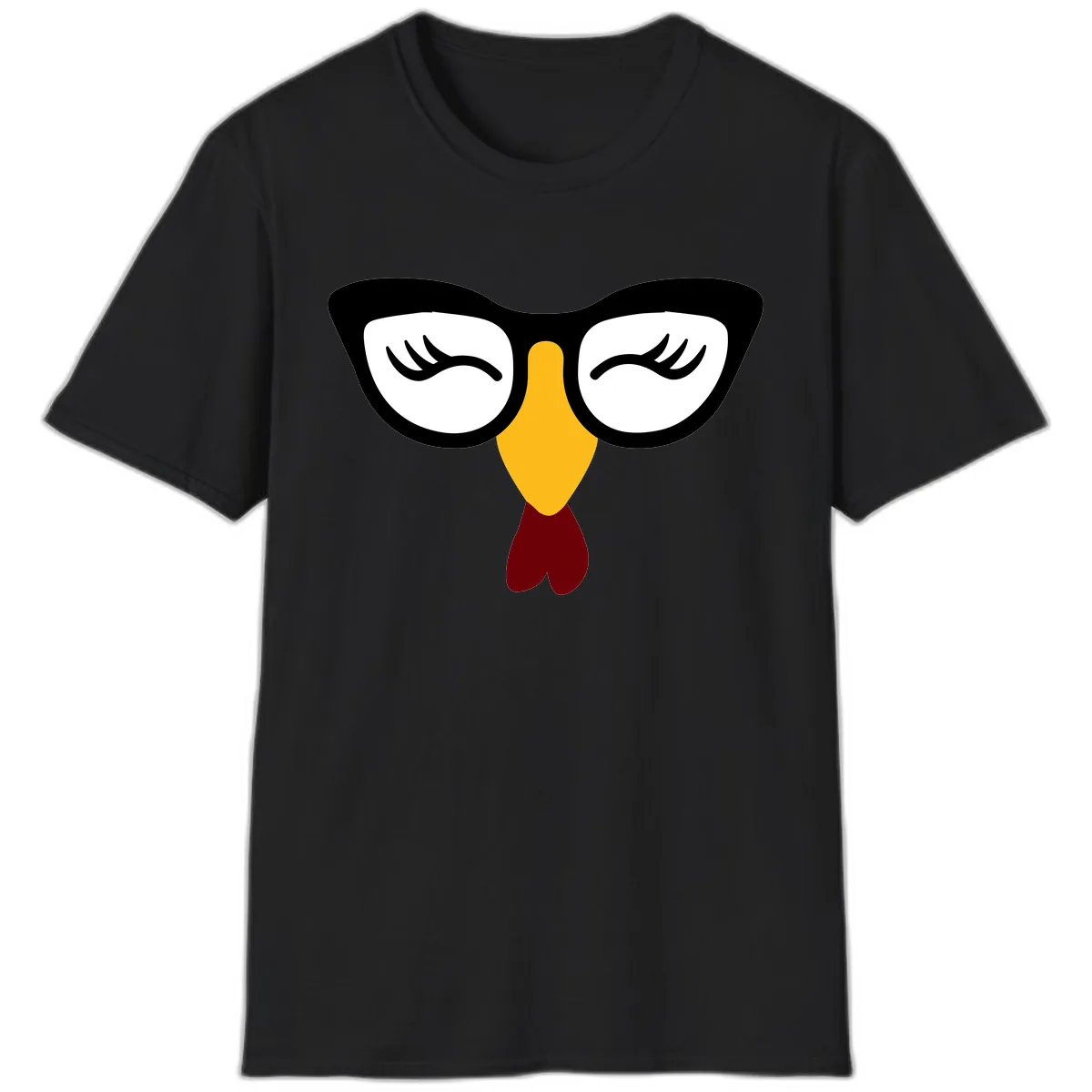 Nerdy Turkey Face With Glasses T-Shirt in Black