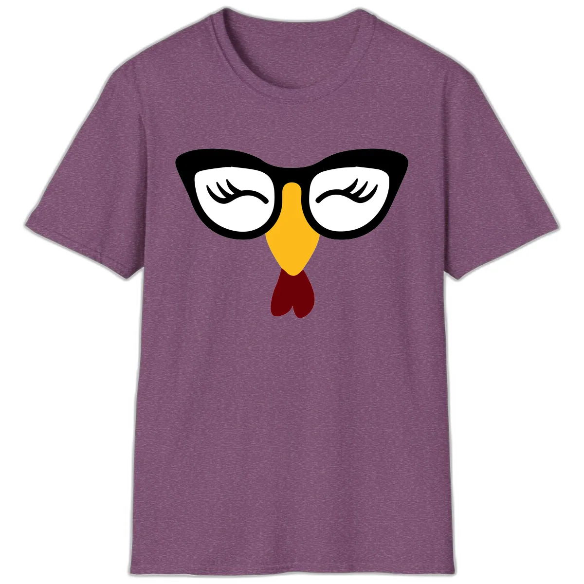 Nerdy Turkey Face With Glasses T-Shirt in Heather Maroon
