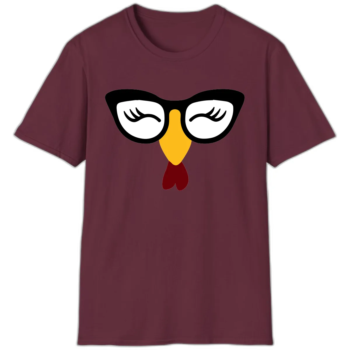 Nerdy Turkey Face With Glasses T-Shirt in Maroon