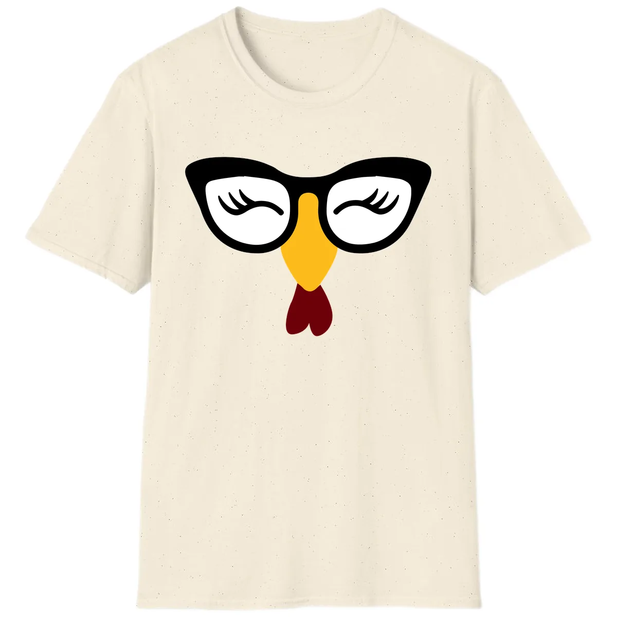 Nerdy Turkey Face With Glasses T-Shirt in Natural