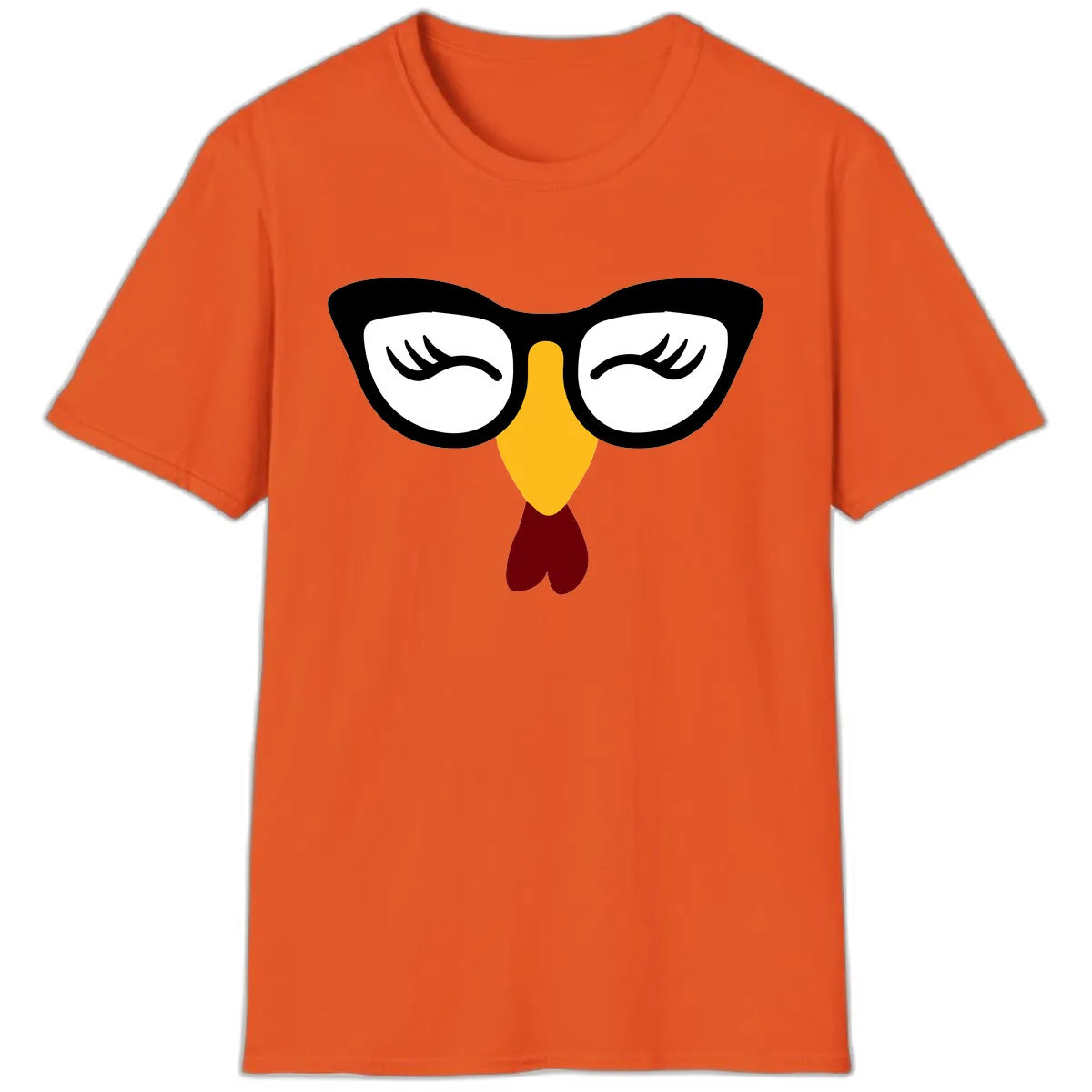 Nerdy Turkey Face With Glasses T-Shirt in Orange