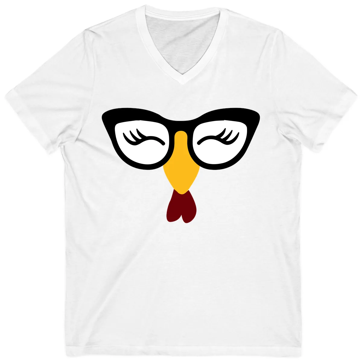 Nerdy Turkey Face With Glasses V-Neck in White