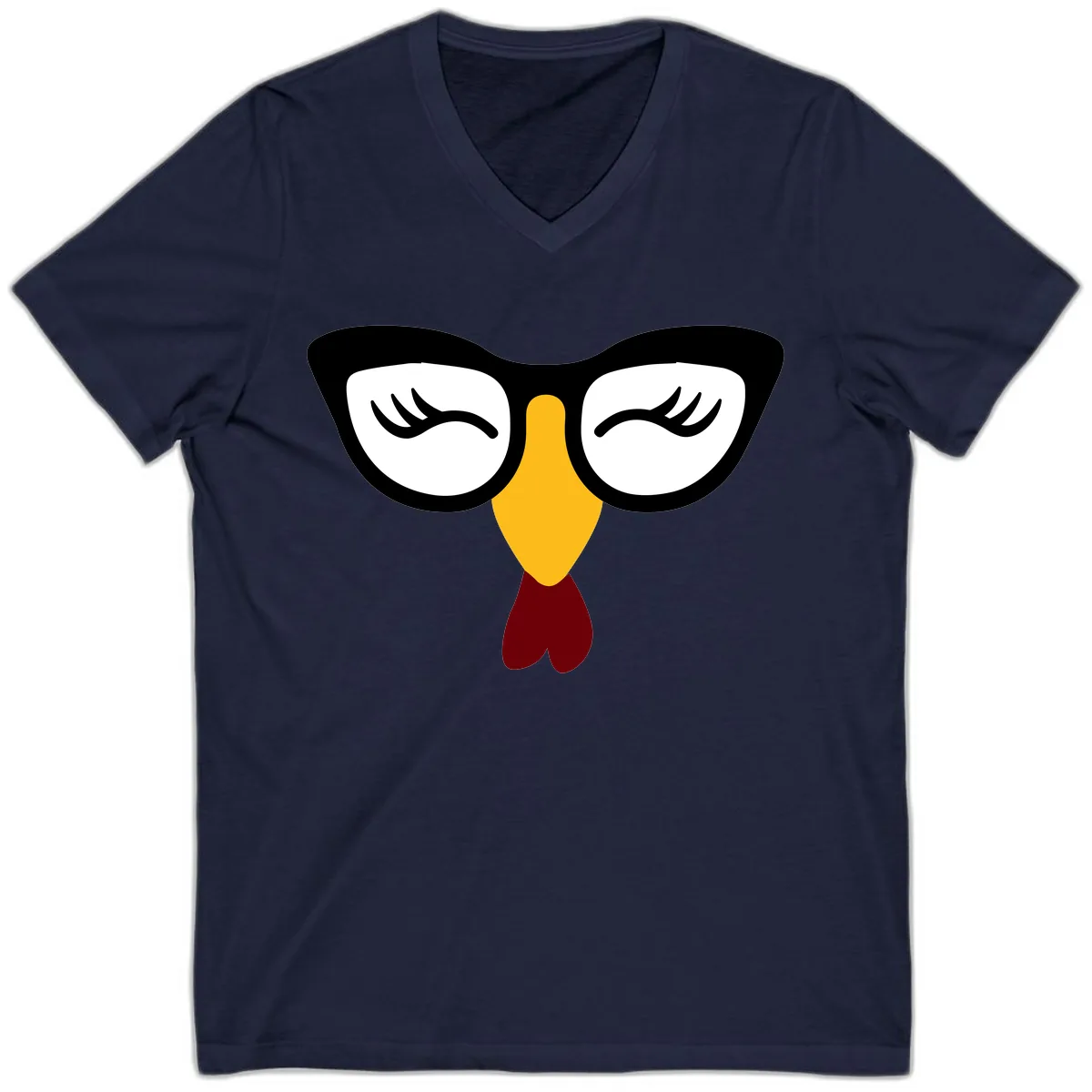 Nerdy Turkey Face With Glasses V-Neck in Navy