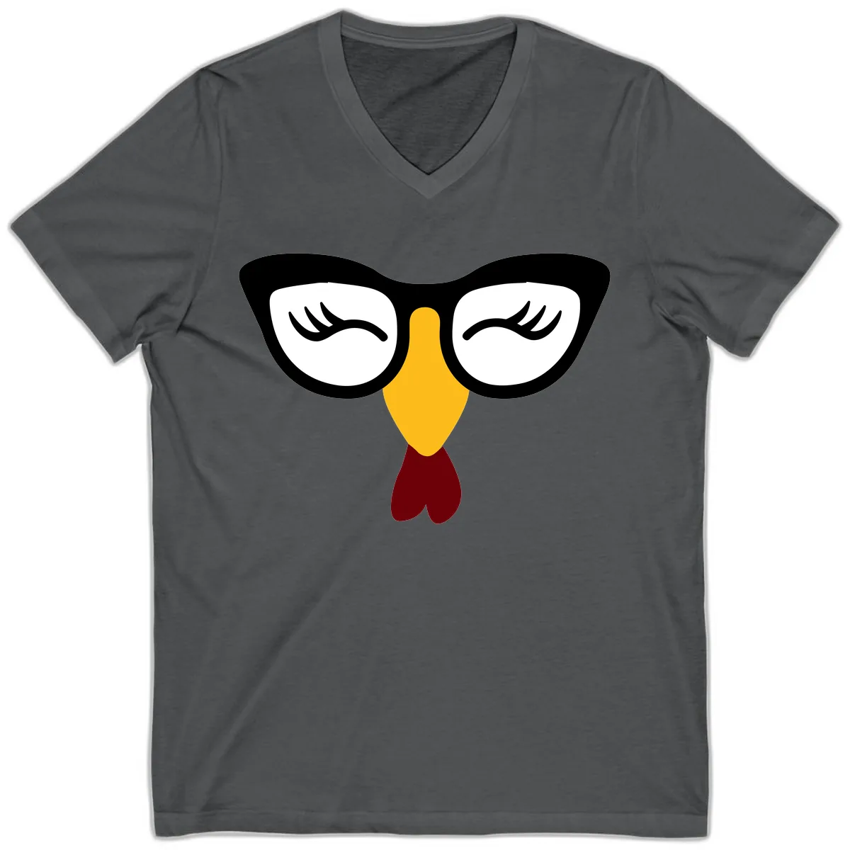Nerdy Turkey Face With Glasses V-Neck in Asphalt