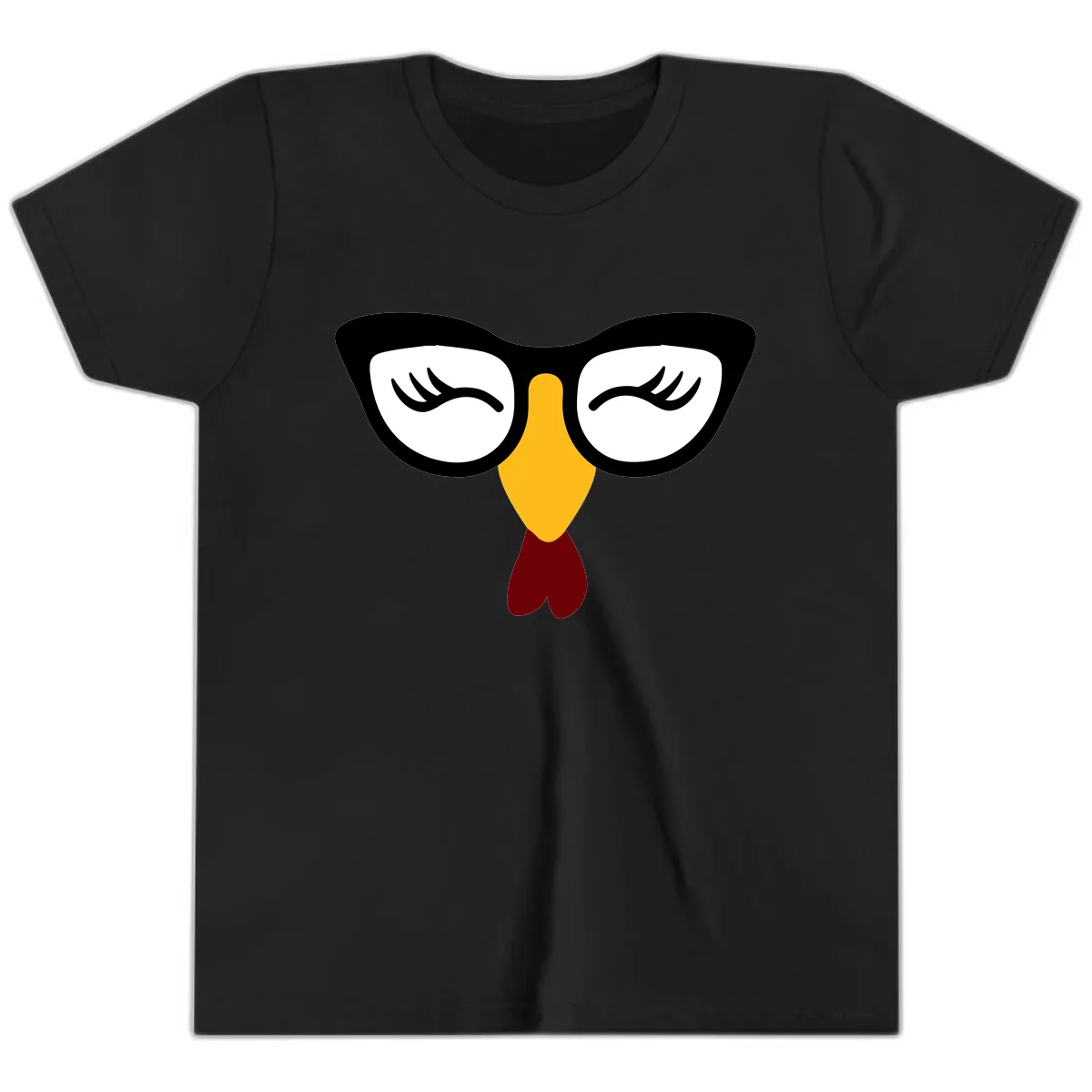 Nerdy Turkey Face With Glasses Youth T-Shirt in Black
