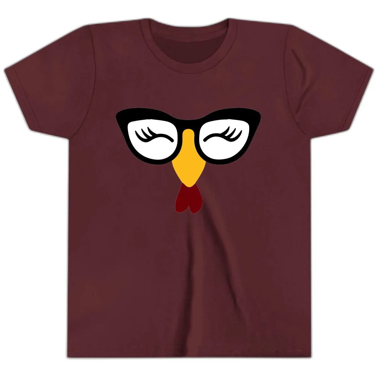 Nerdy Turkey Face With Glasses Youth T-Shirt in Maroon