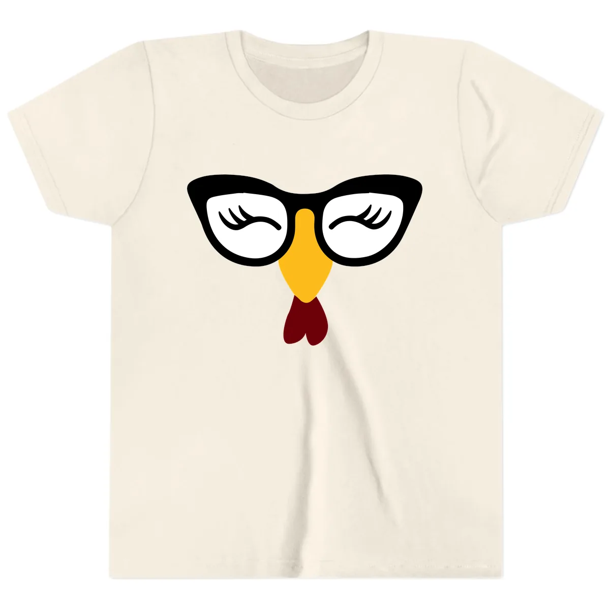 Nerdy Turkey Face With Glasses Youth T-Shirt in Natural