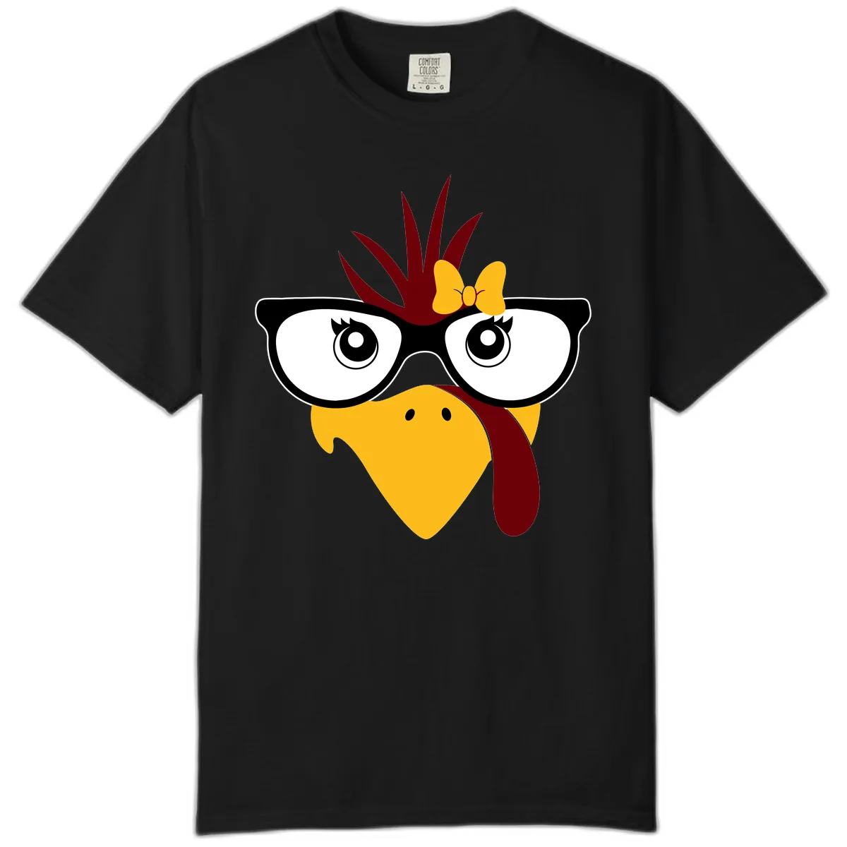 Nerd Turkey With Glasses And Bow Comfort Color in Black