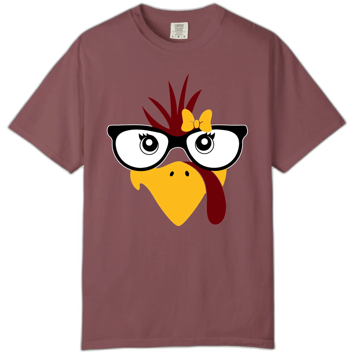 Nerd Turkey With Glasses And Bow Comfort Color in Brick