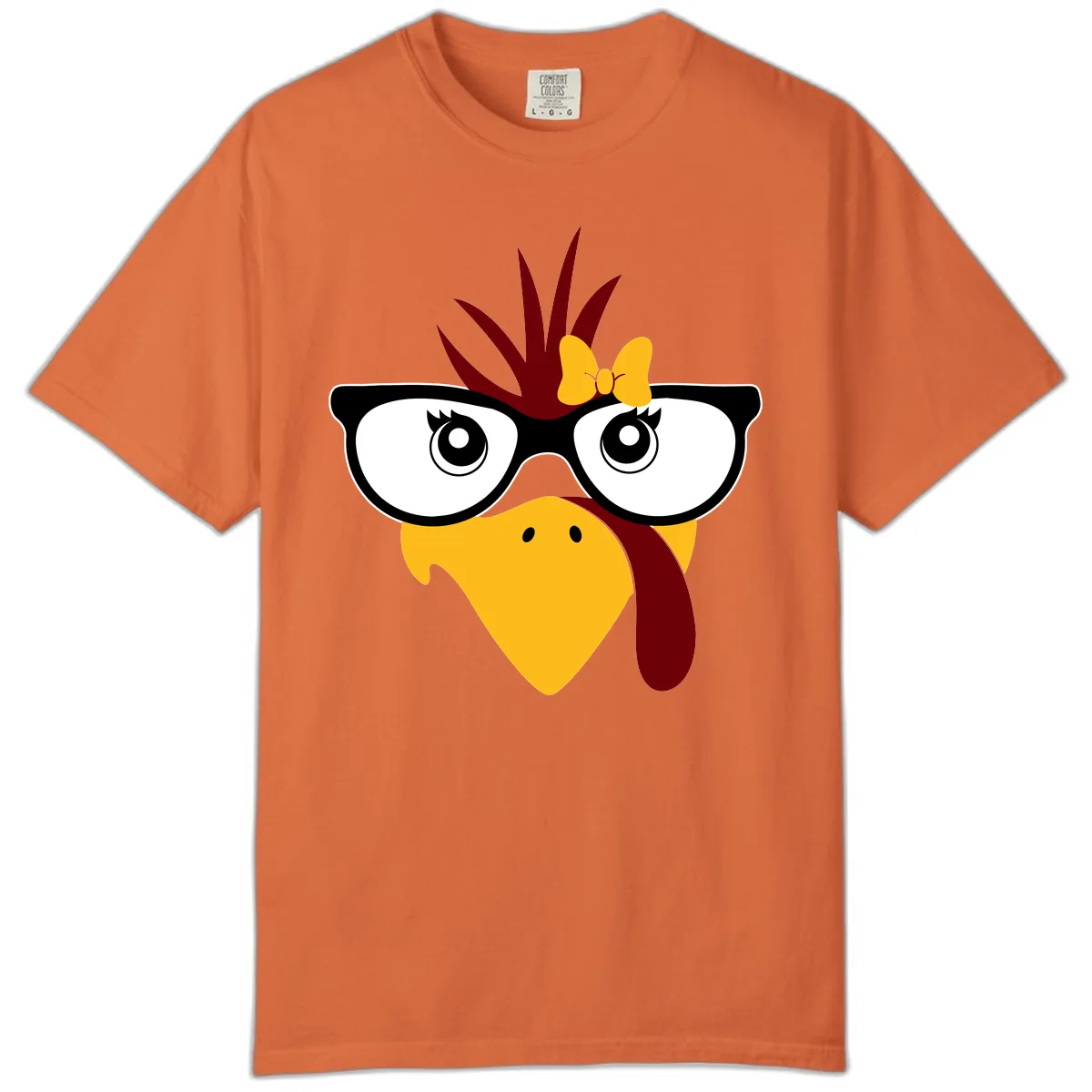 Nerd Turkey With Glasses And Bow Comfort Color in Burnt Orange