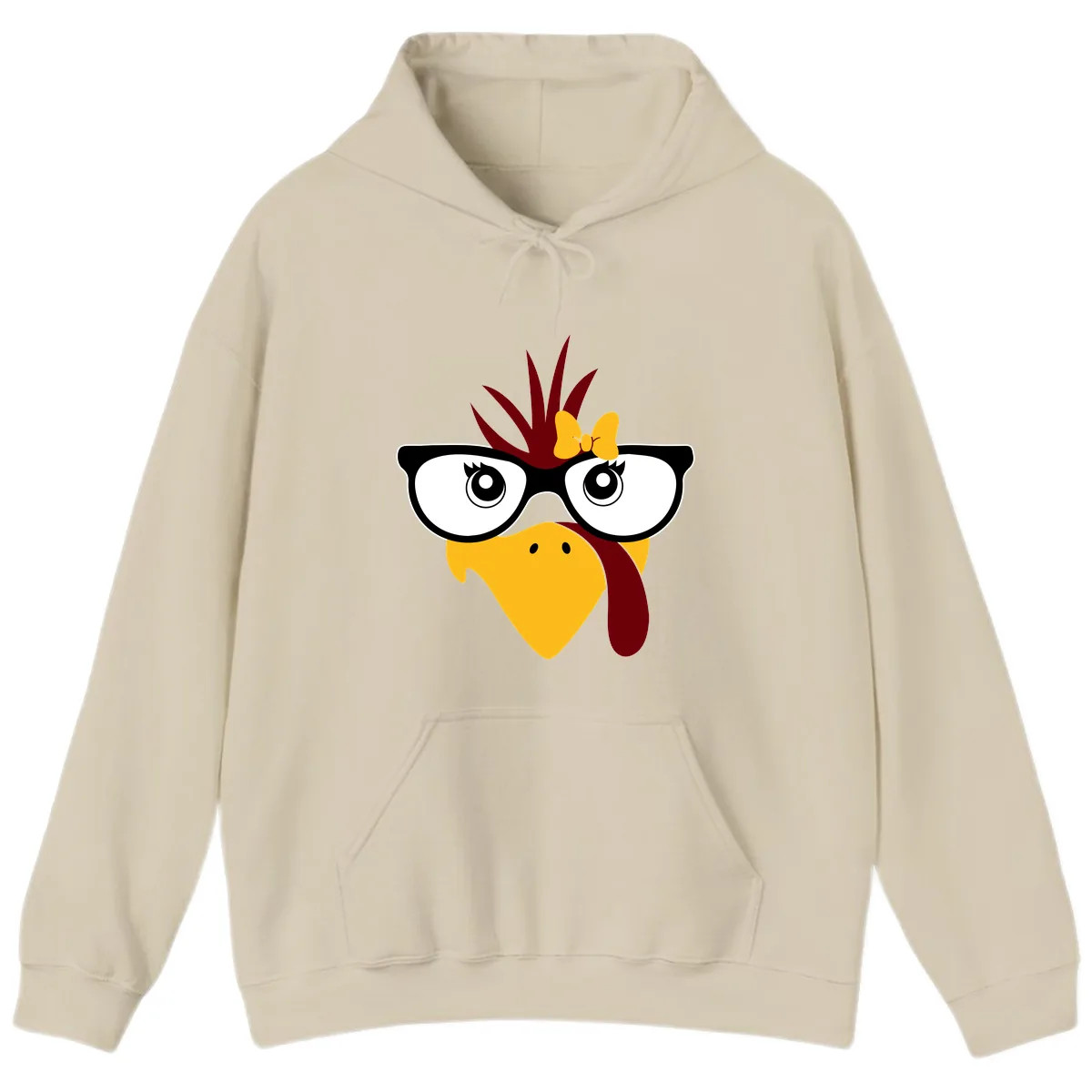 Nerd Turkey With Glasses And Bow Hoodie in Sand