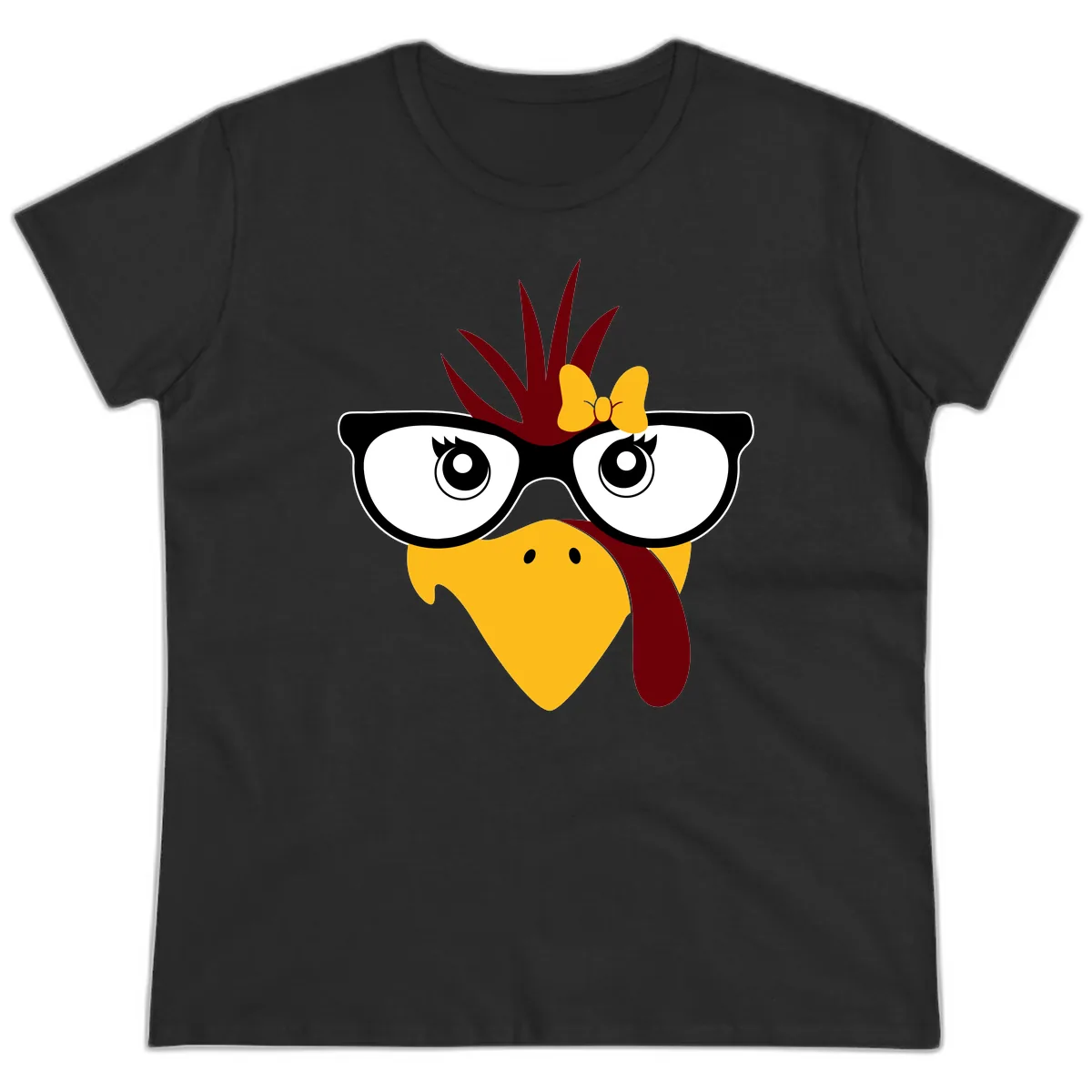 Nerd Turkey With Glasses And Bow Ladies Tee in Black
