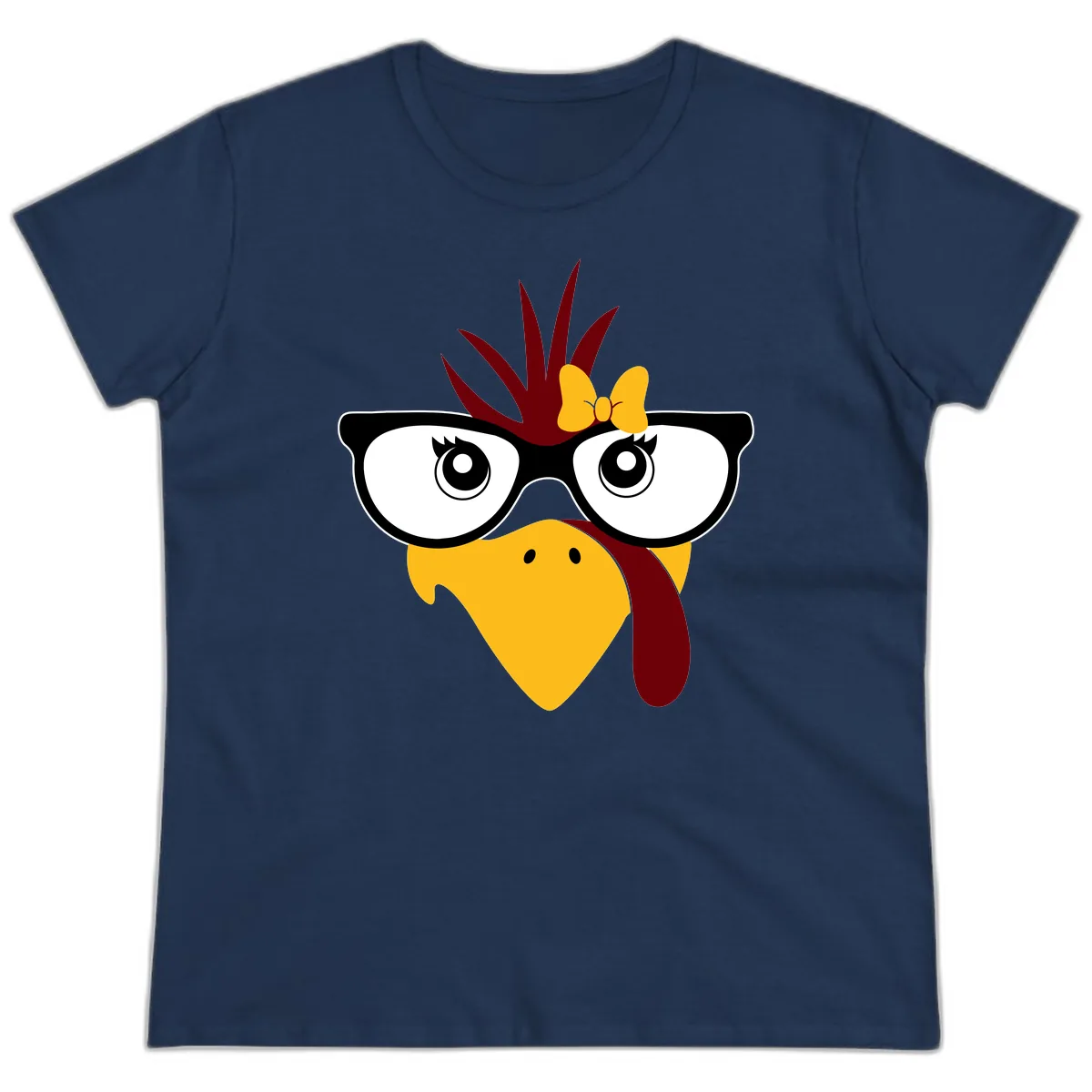 Nerd Turkey With Glasses And Bow Ladies Tee in Navy