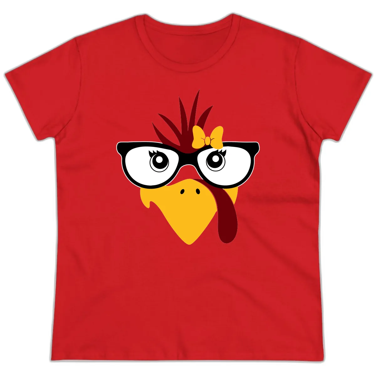 Nerd Turkey With Glasses And Bow Ladies Tee in Red