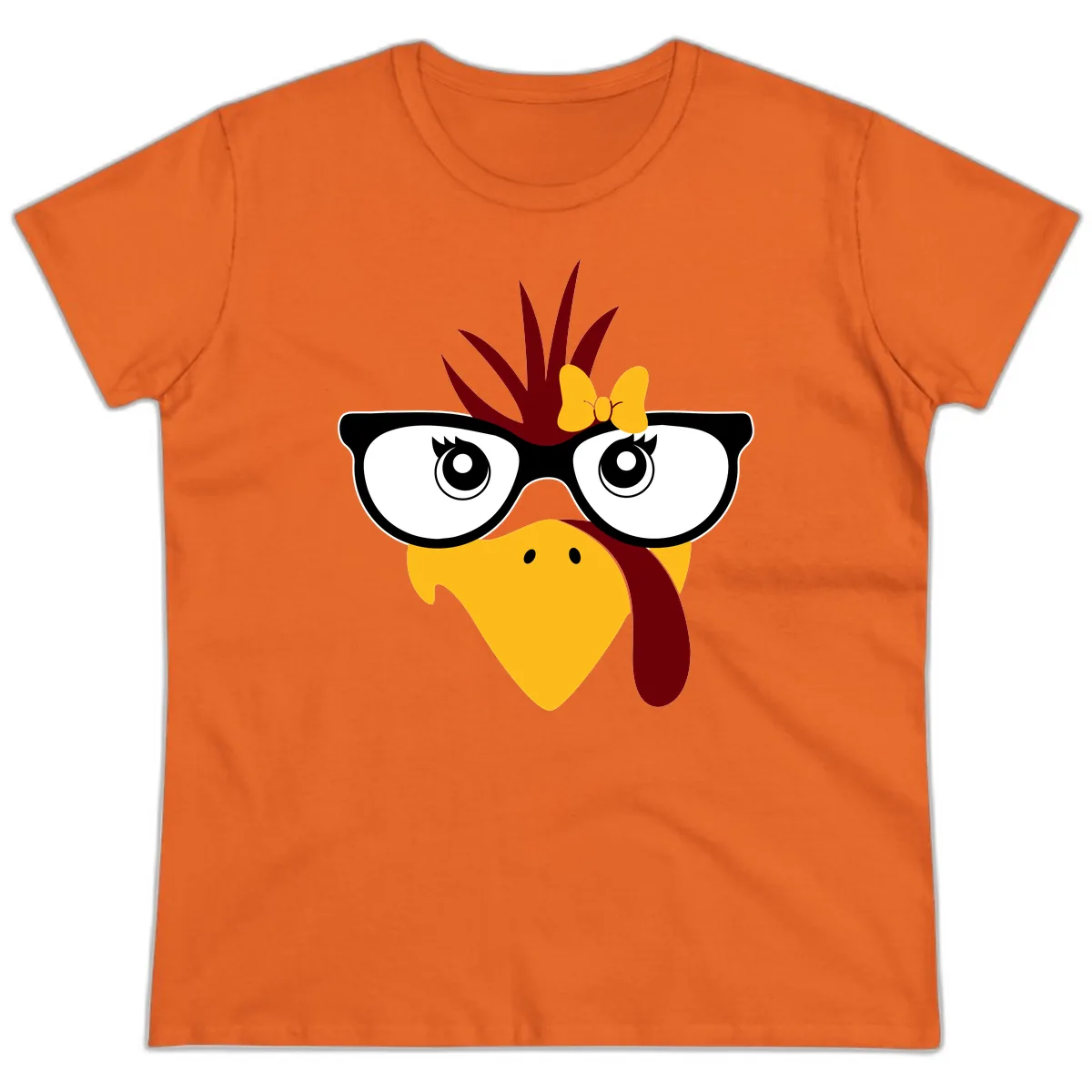 Nerd Turkey With Glasses And Bow Ladies Tee in Orange