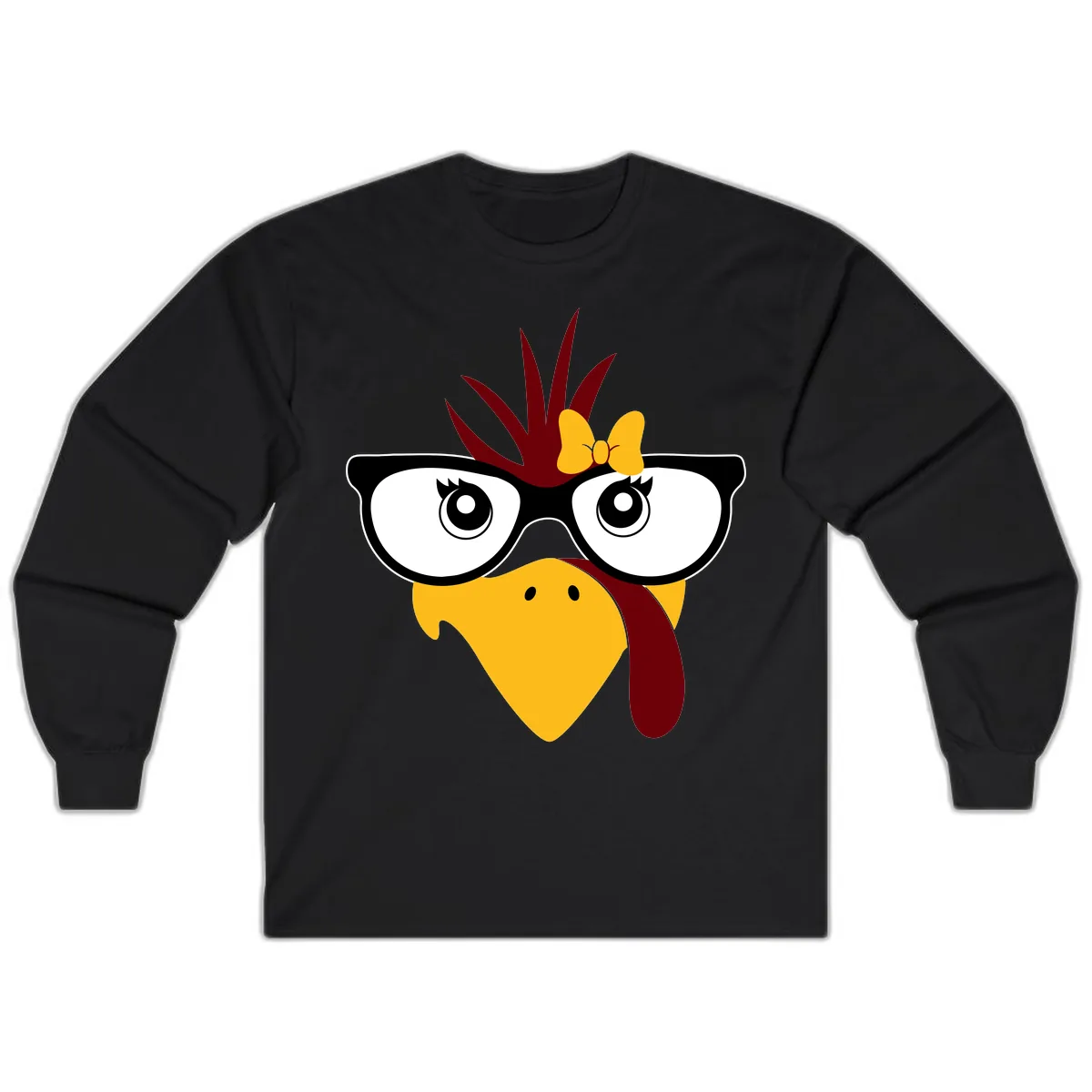 Nerd Turkey With Glasses And Bow Long Sleeve in Black