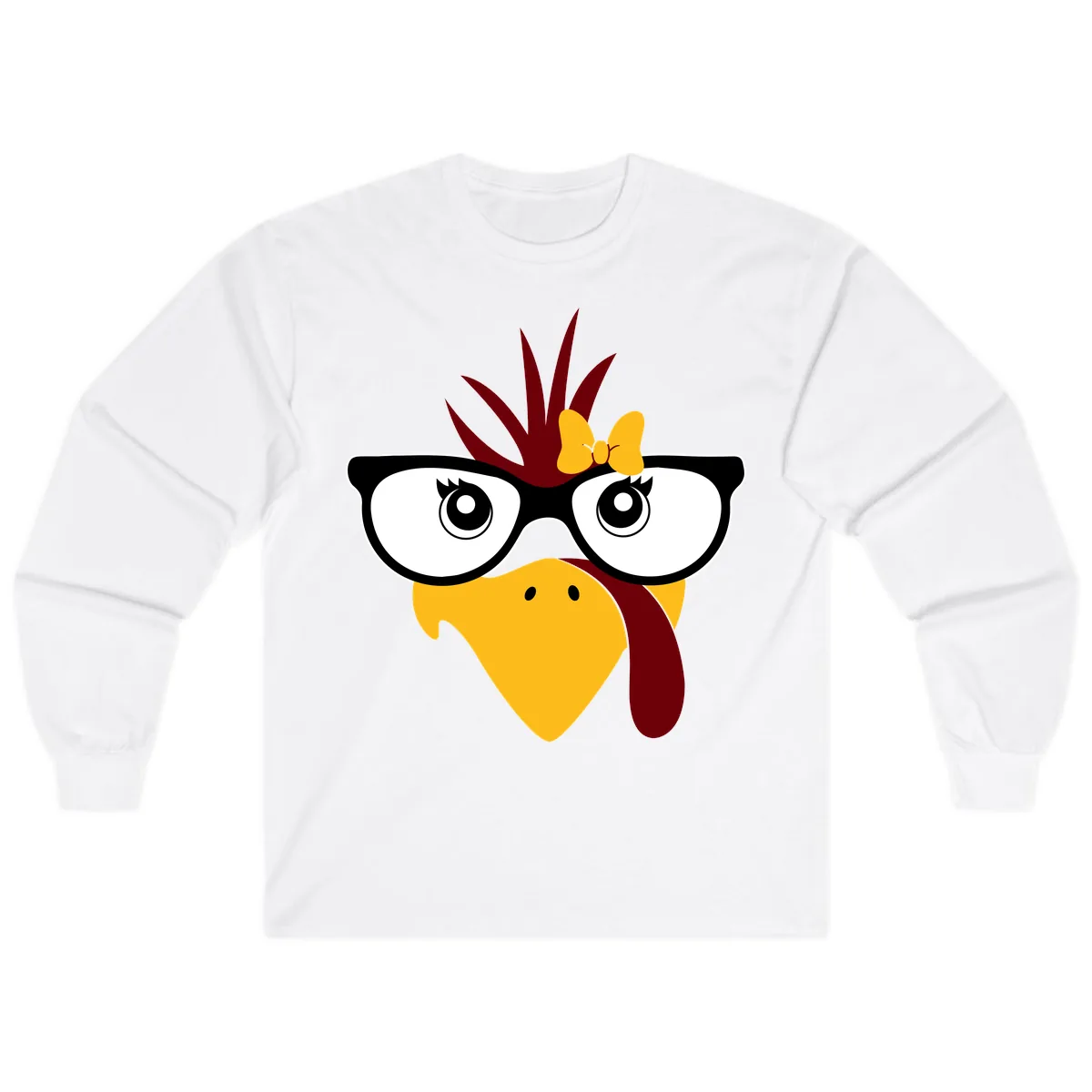 Nerd Turkey With Glasses And Bow Long Sleeve in White