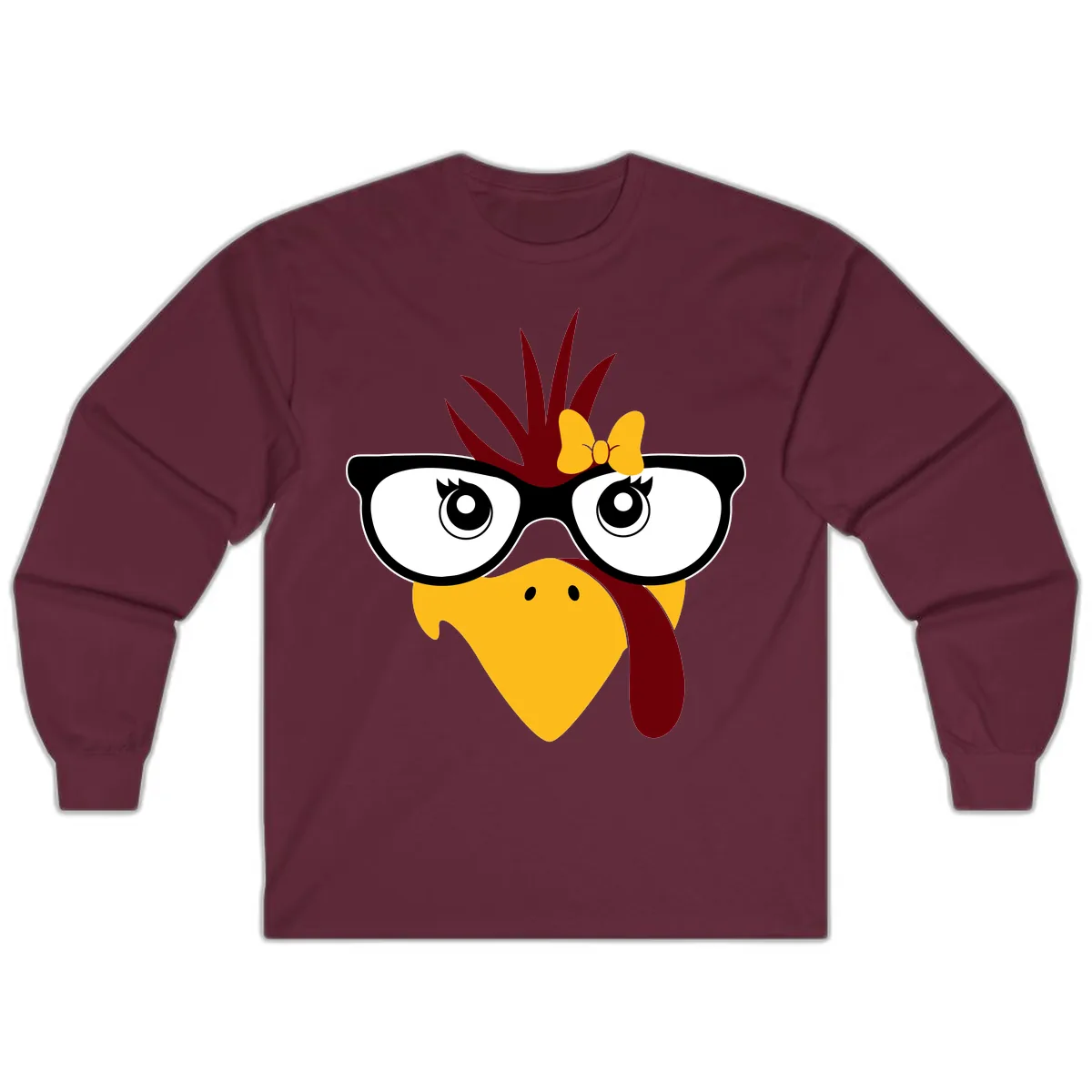 Nerd Turkey With Glasses And Bow Long Sleeve in Maroon