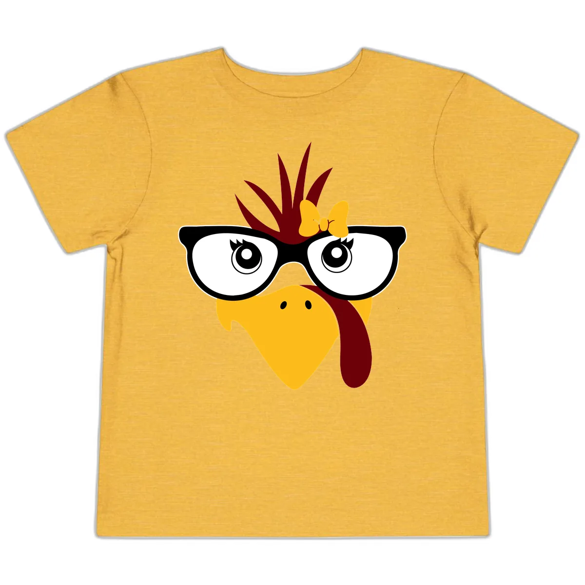 Nerd Turkey With Glasses And Bow Toddler T-Shirt in Heather Yellow Gold