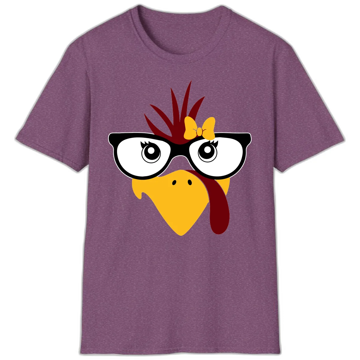 Nerd Turkey With Glasses And Bow T-Shirt in Heather Maroon
