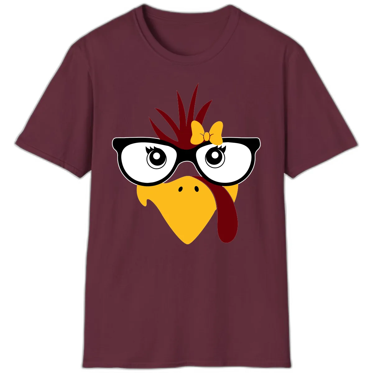 Nerd Turkey With Glasses And Bow T-Shirt in Maroon