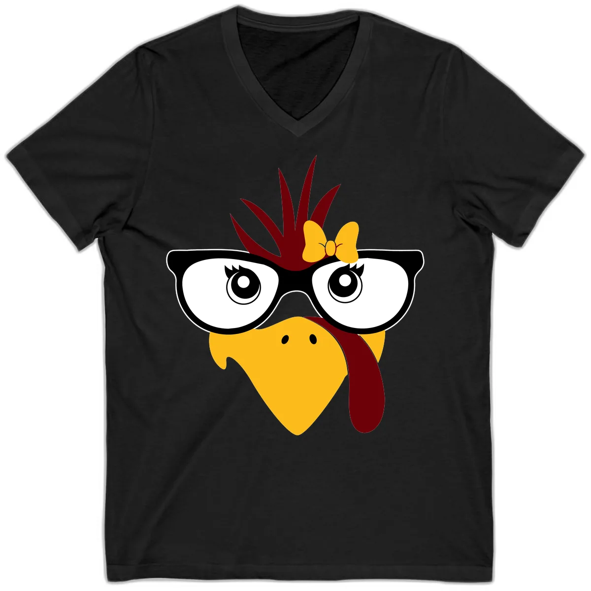 Nerd Turkey With Glasses And Bow V-Neck in Black