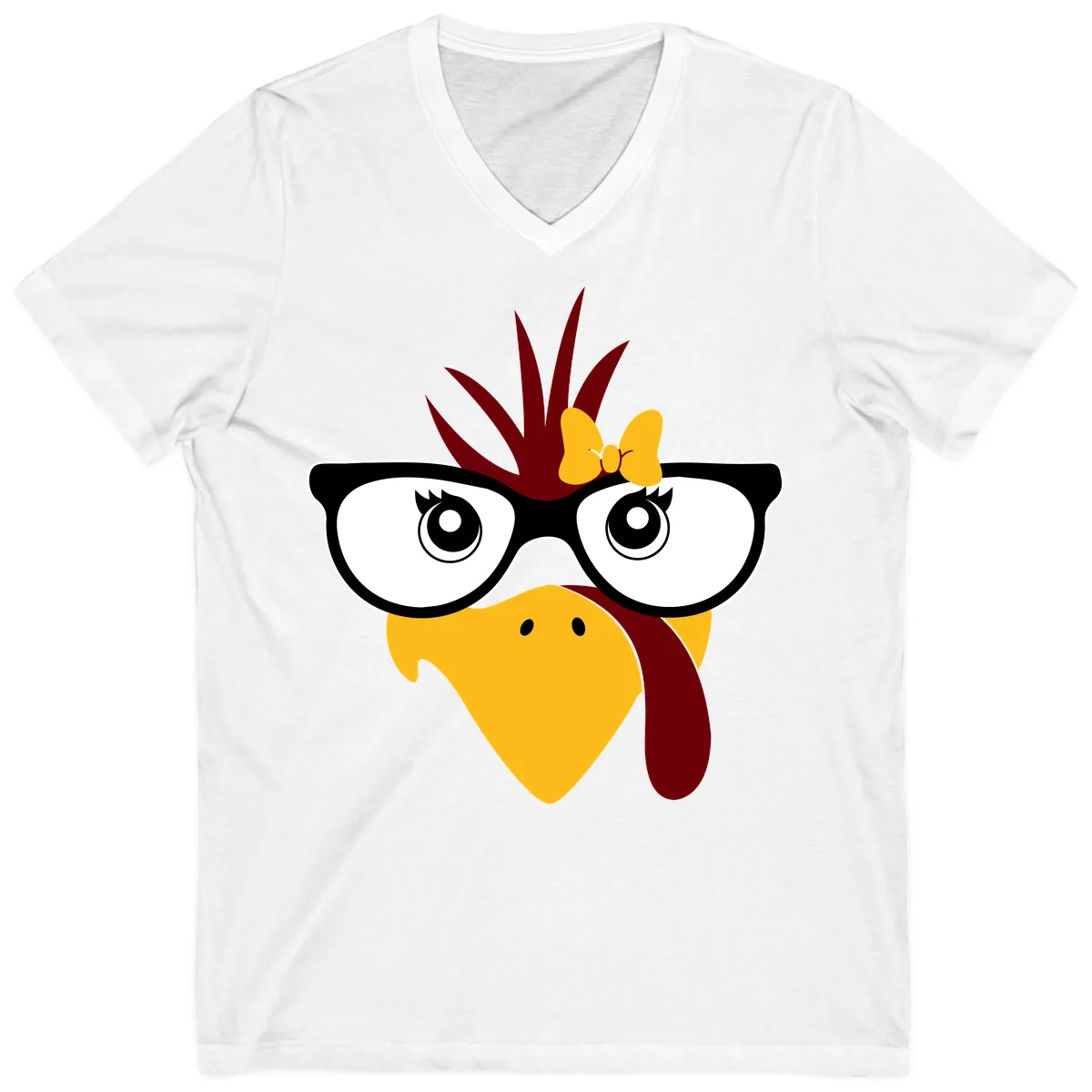 Nerd Turkey With Glasses And Bow V-Neck in White