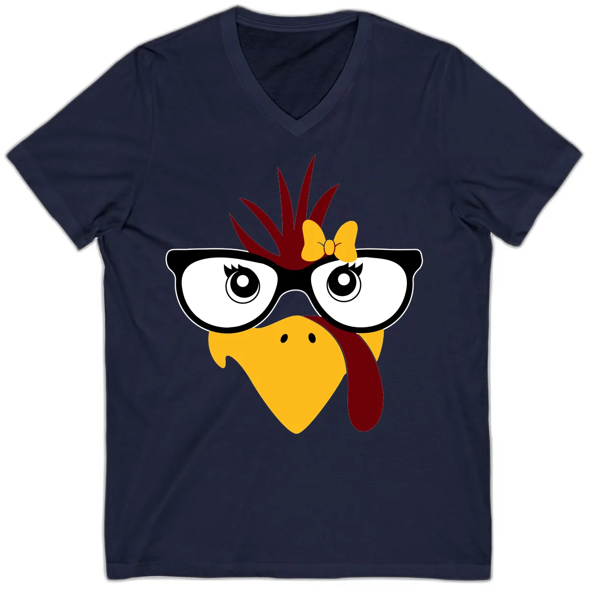 Nerd Turkey With Glasses And Bow V-Neck in Navy