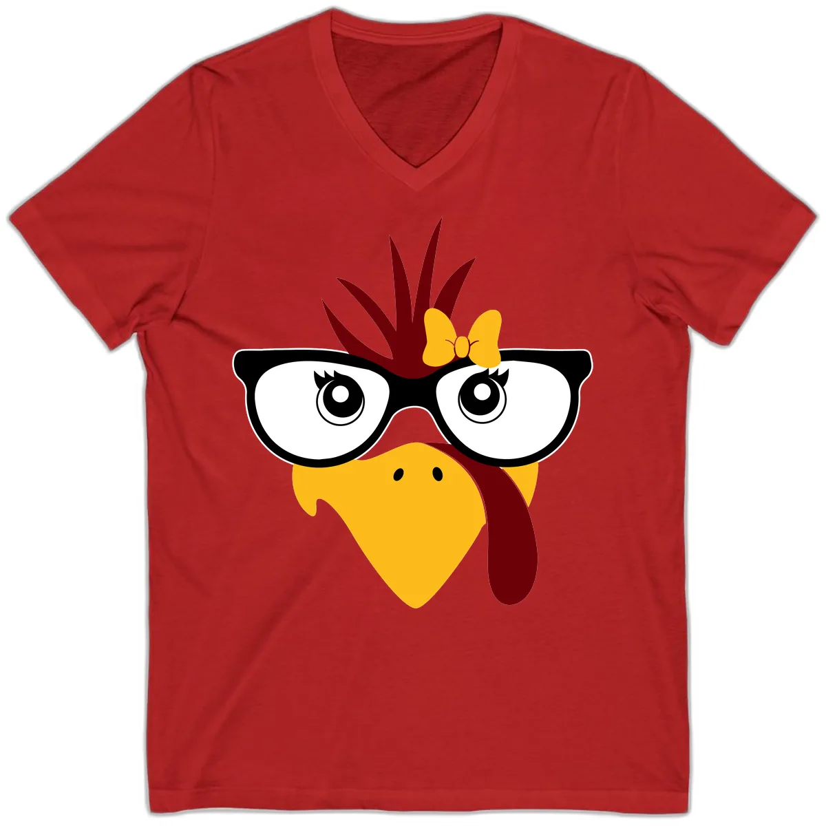 Nerd Turkey With Glasses And Bow V-Neck in Red