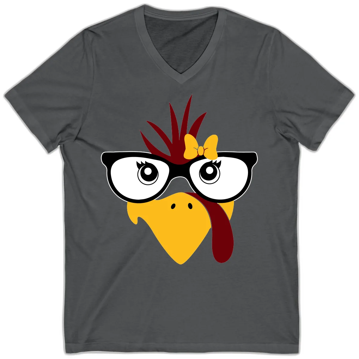 Nerd Turkey With Glasses And Bow V-Neck in Asphalt