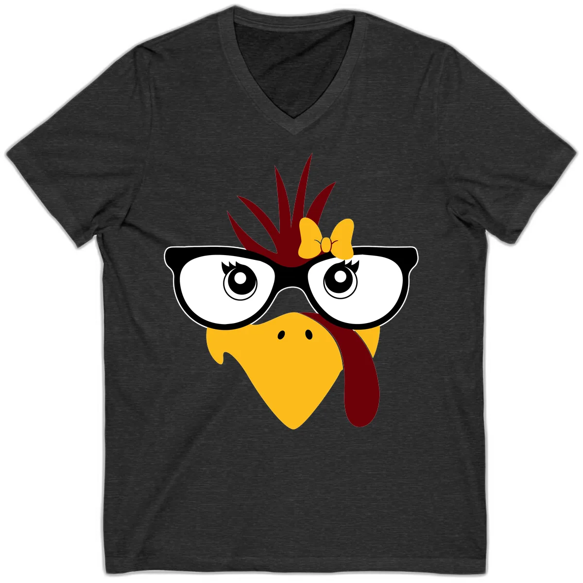 Nerd Turkey With Glasses And Bow V-Neck in Dark Grey Heather