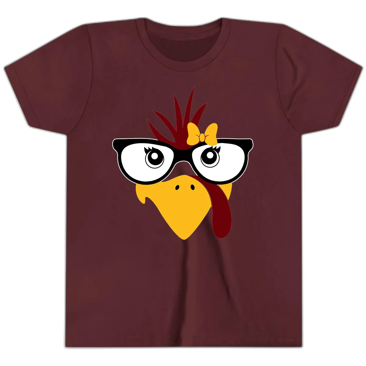Nerd Turkey With Glasses And Bow Youth T-Shirt in Maroon