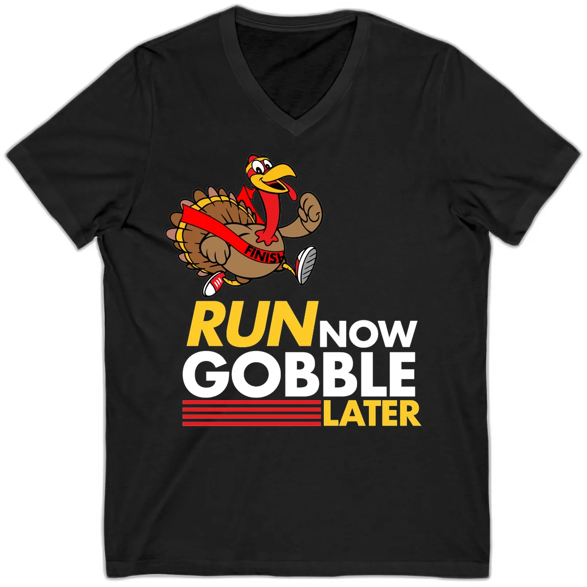 Run Now Gobble Later Turkey V-Neck in Black