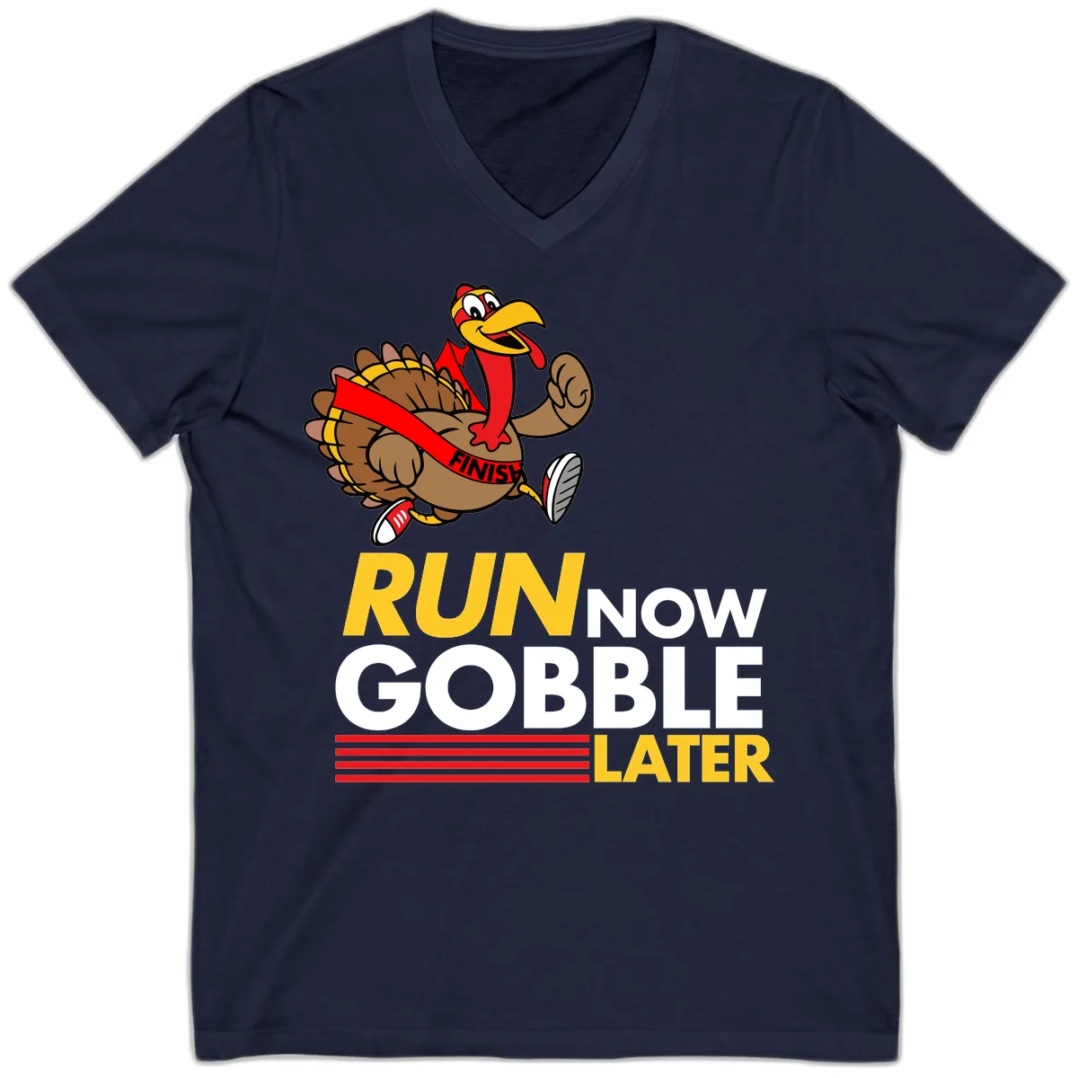 Run Now Gobble Later Turkey V-Neck in Navy