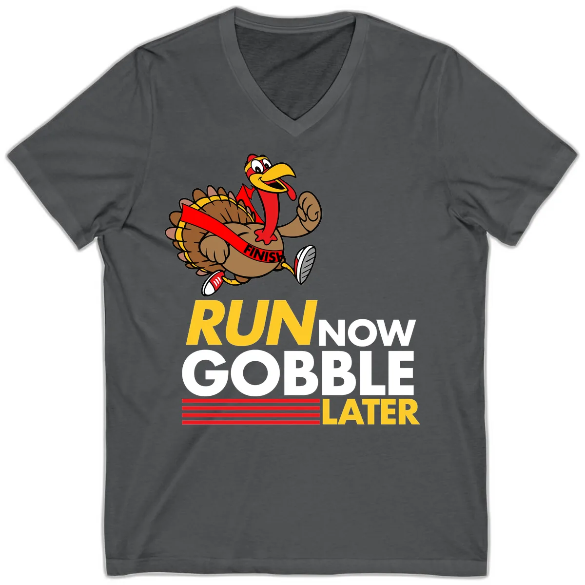 Run Now Gobble Later Turkey V-Neck in Asphalt