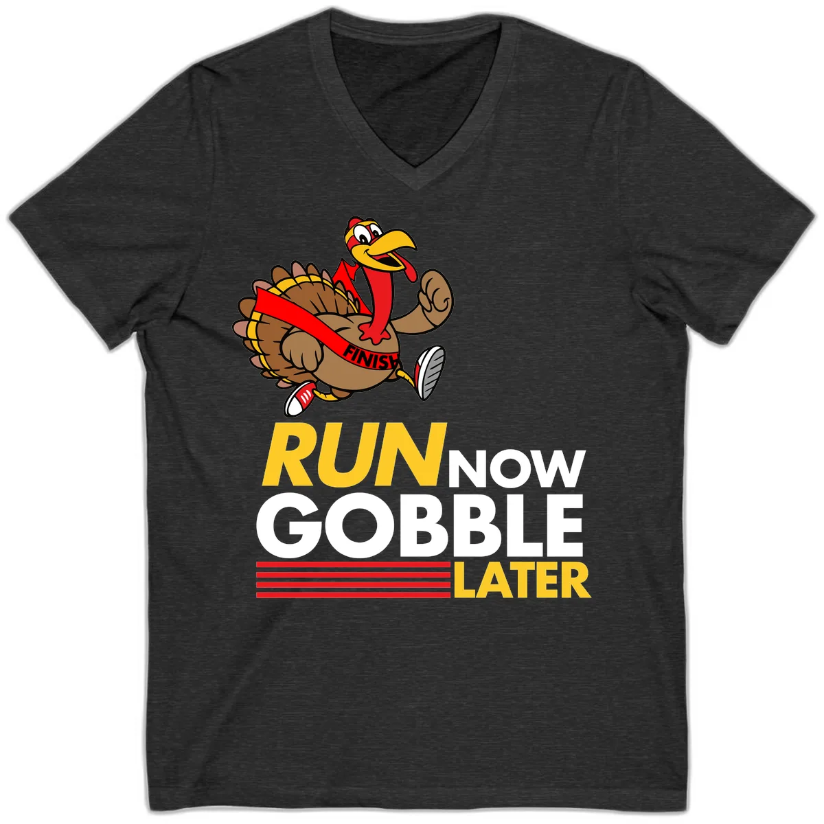 Run Now Gobble Later Turkey V-Neck in Dark Grey Heather