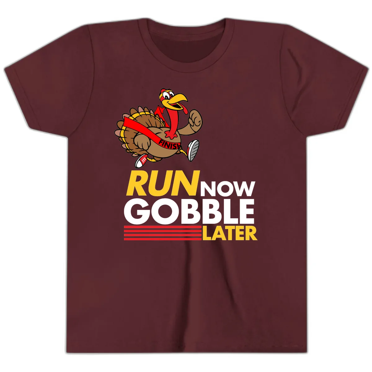 Run Now Gobble Later Turkey Youth T-Shirt in Maroon