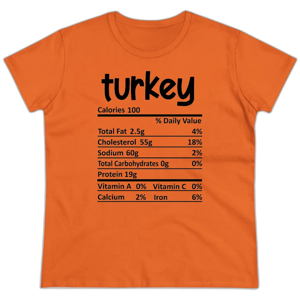 Turkey Nutrition Facts Ladies Tee in Orange