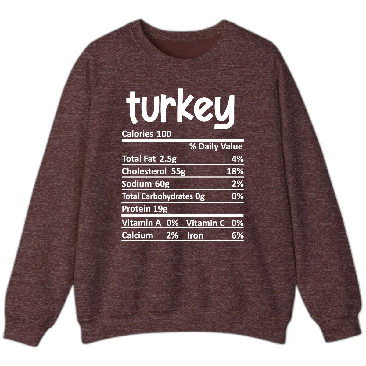 Turkey Nutrition Facts Sweatshirt in Heather Sport Dark Maroon