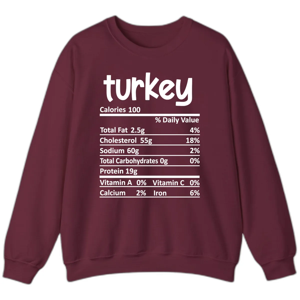 Turkey Nutrition Facts Sweatshirt in Maroon