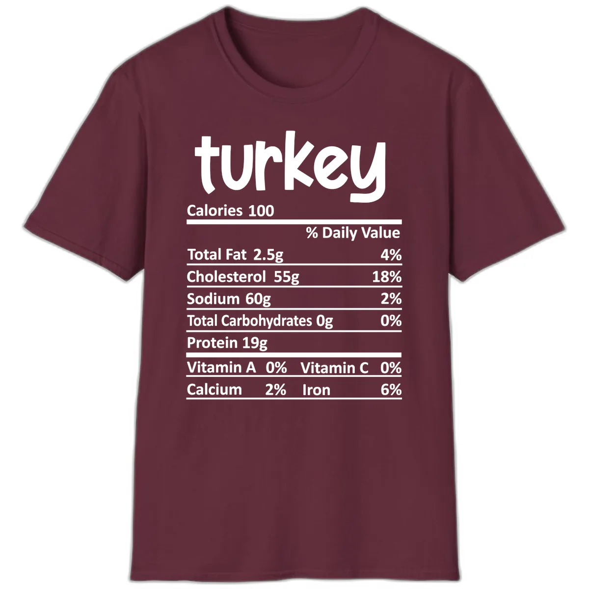 Turkey Nutrition Facts T-Shirt in Maroon